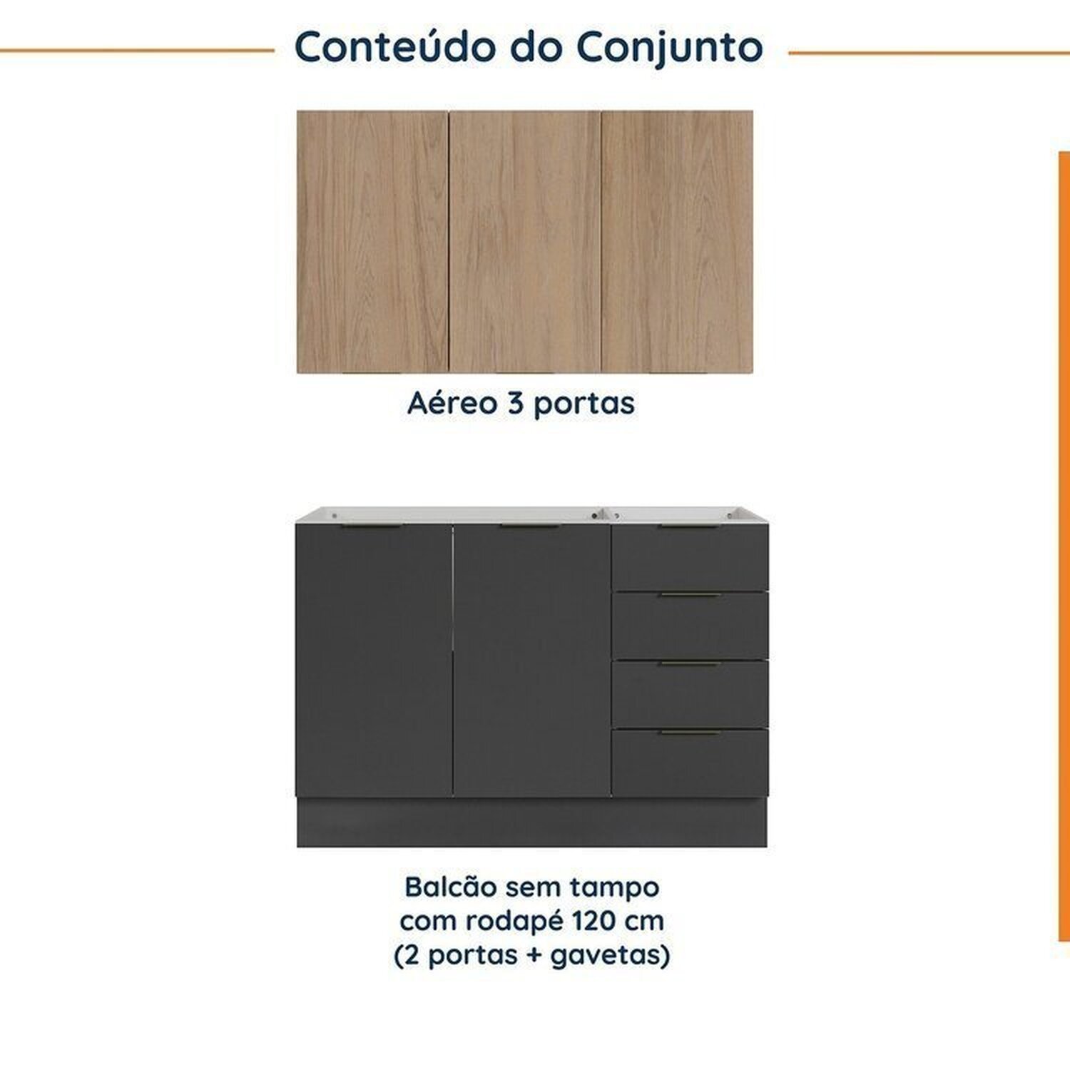 Cozinha Modulada 2 Peças sem Tampo com Rodapé 1 Aéreo e 1 Balcão Ipanema Cabecasa Madeiramadeira - 3