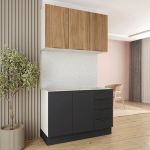 Cozinha Modulada 2 Peças sem Tampo com Rodapé 1 Aéreo e 1 Balcão Ipanema Cabecasa Madeiramadeira