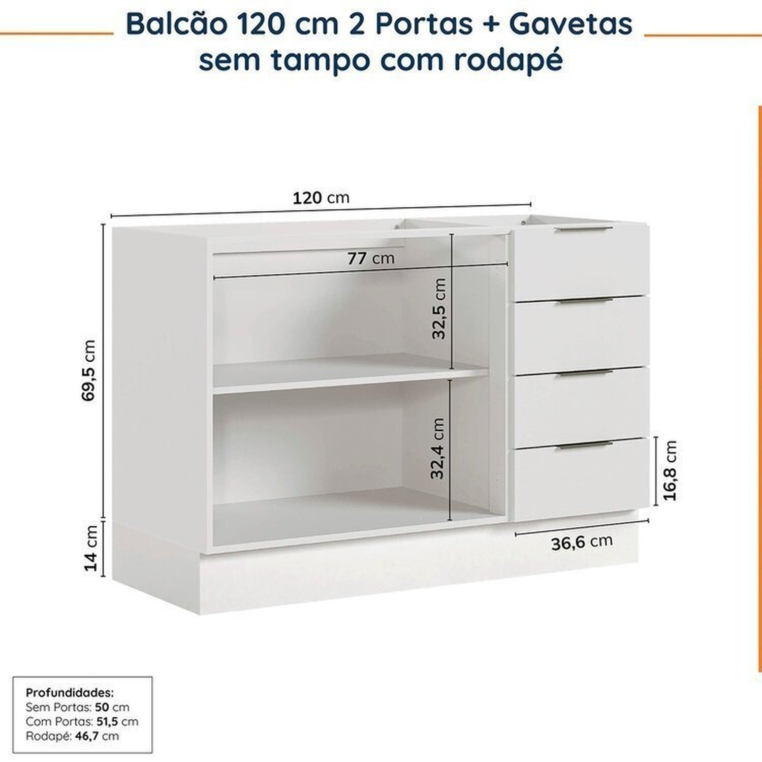 Cozinha Modulada 2 Peças sem Tampo com Rodapé 1 Aéreo e 1 Balcão Ipanema Cabecasa Madeiramadeira - 14