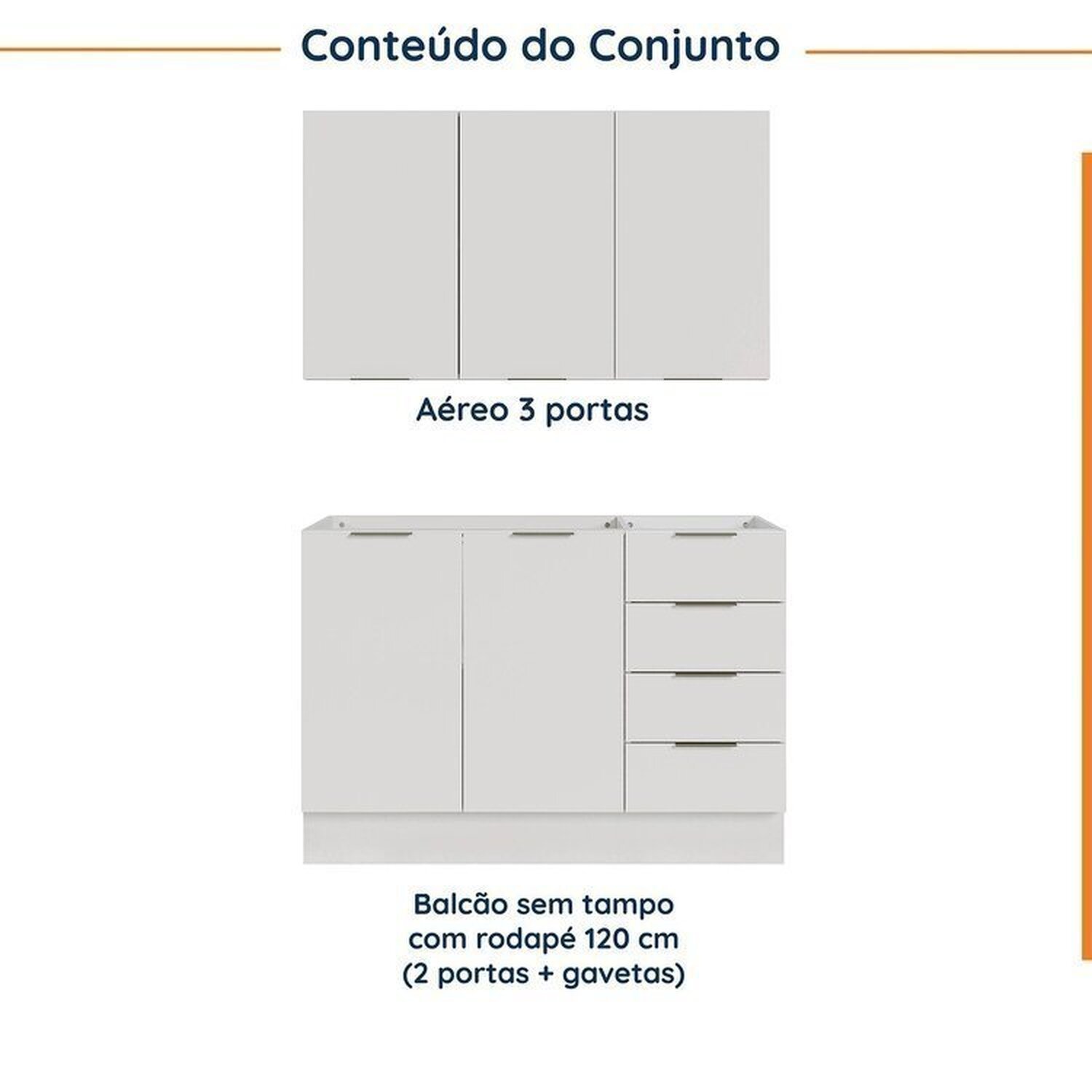 Cozinha Modulada 2 Peças sem Tampo com Rodapé 1 Aéreo e 1 Balcão Ipanema Cabecasa Madeiramadeira - 3