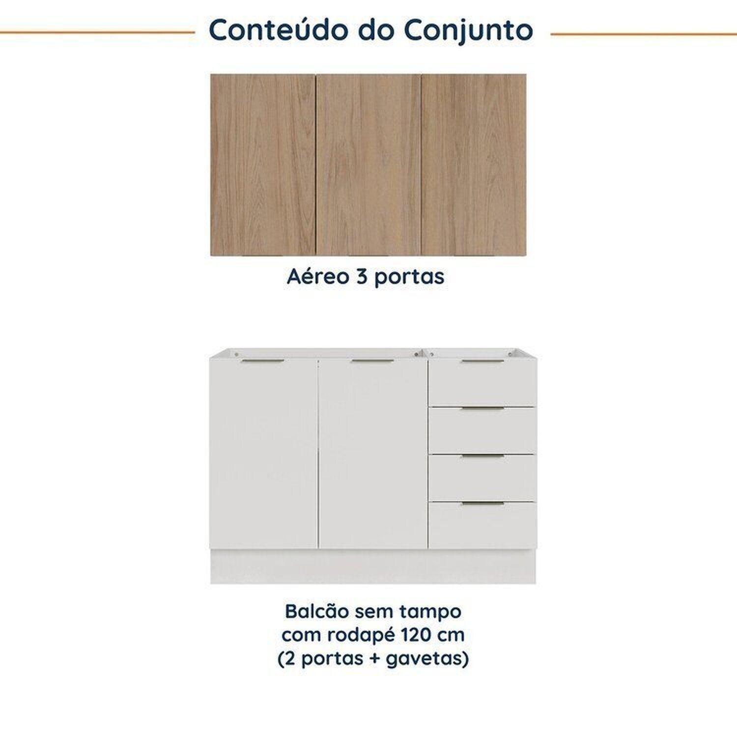 Cozinha Modulada 2 Peças sem Tampo com Rodapé 1 Aéreo e 1 Balcão Ipanema Cabecasa Madeiramadeira - 3