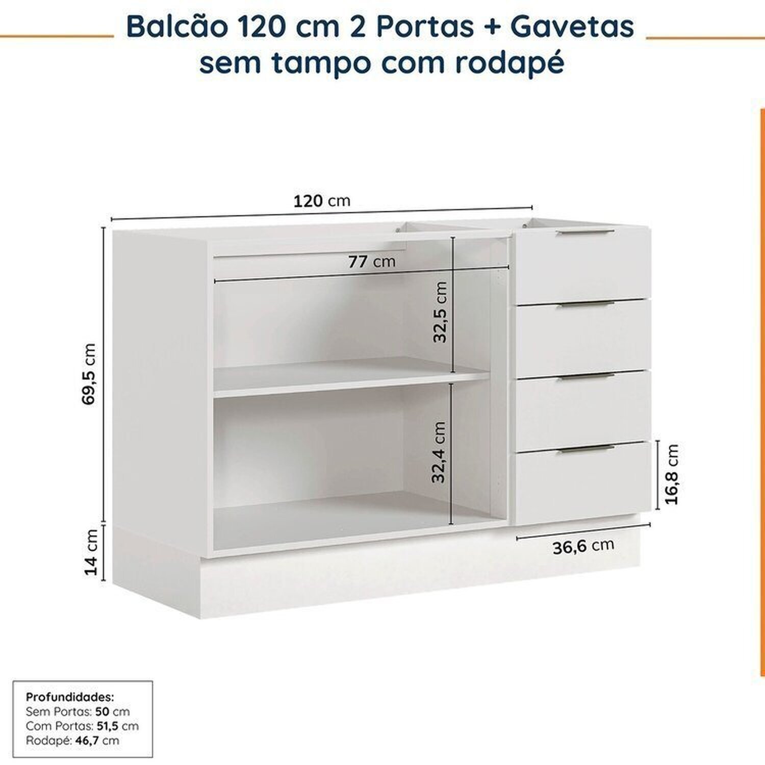 Cozinha Modulada 2 Peças sem Tampo com Rodapé 1 Aéreo e 1 Balcão Ipanema Cabecasa Madeiramadeira - 14