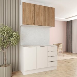 Cozinha Modulada 2 Peças sem Tampo com Rodapé 1 Aéreo e 1 Balcão Ipanema Cabecasa Madeiramadeira
