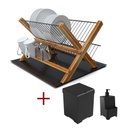 Ver imagem 1 de Kit Cozinha Escorredor de Madeira com Bandeja + Lixeira 5,4l + Dispenser Preto