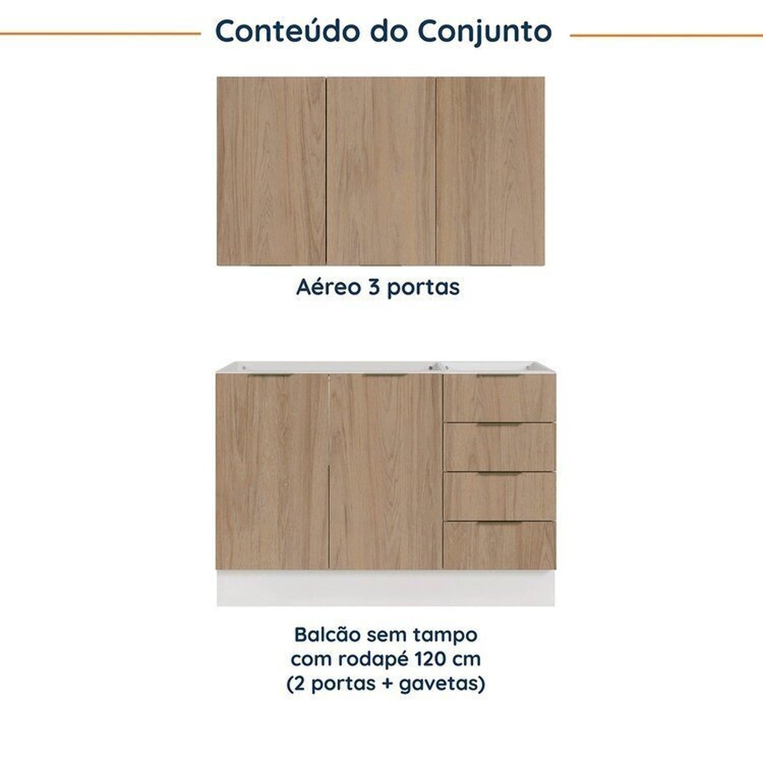 Cozinha Modulada 2 Peças sem Tampo com Rodapé 1 Aéreo e 1 Balcão Ipanema Cabecasa Madeiramadeira - 3