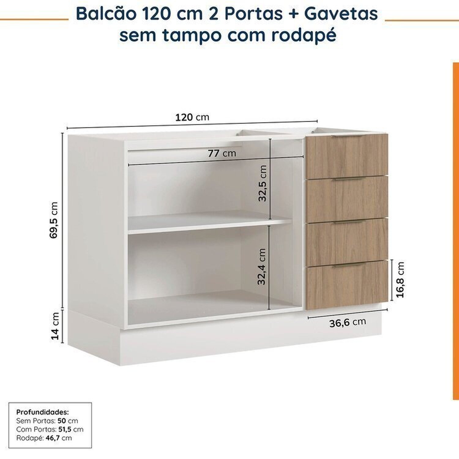 Cozinha Modulada 2 Peças sem Tampo com Rodapé 1 Aéreo e 1 Balcão Ipanema Cabecasa Madeiramadeira - 14