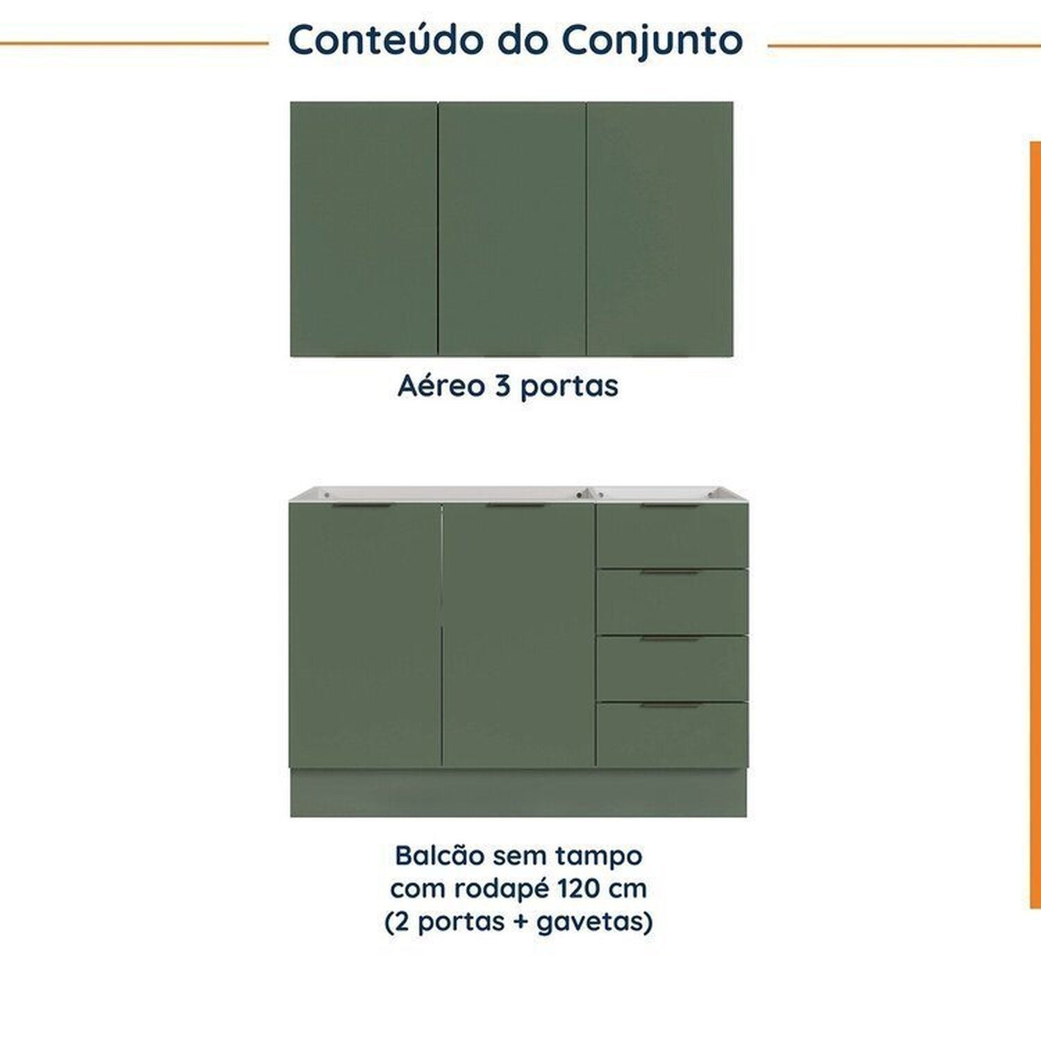 Cozinha Modulada 2 Peças sem Tampo com Rodapé 1 Aéreo e 1 Balcão Ipanema Cabecasa Madeiramadeira - 3