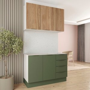 Cozinha Modulada 2 Peças sem Tampo com Rodapé 1 Aéreo e 1 Balcão Ipanema Cabecasa Madeiramadeira