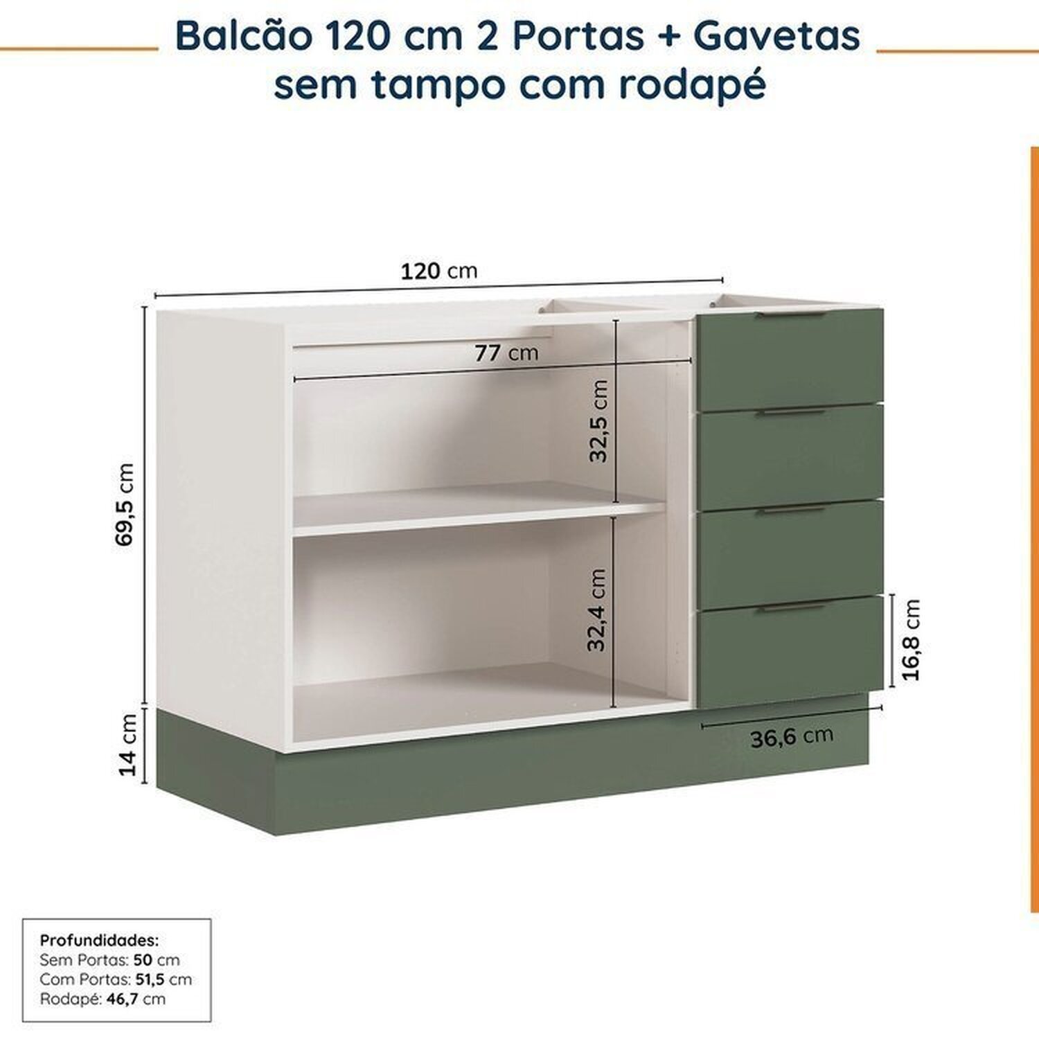 Cozinha Modulada 2 Peças sem Tampo com Rodapé 1 Aéreo e 1 Balcão Ipanema Cabecasa Madeiramadeira - 14