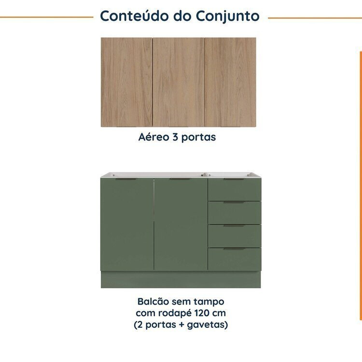 Cozinha Modulada 2 Peças sem Tampo com Rodapé 1 Aéreo e 1 Balcão Ipanema Cabecasa Madeiramadeira - 3