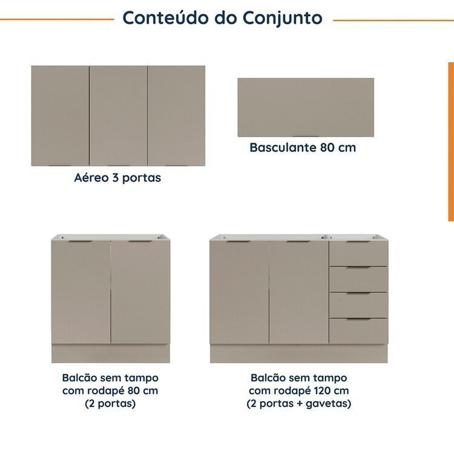 Cozinha Modulada 4 Peças sem Tampo com Rodapé 2 Aéreos e 2 Balcões Ipanema Cabecasa Madeiramadeira - 3