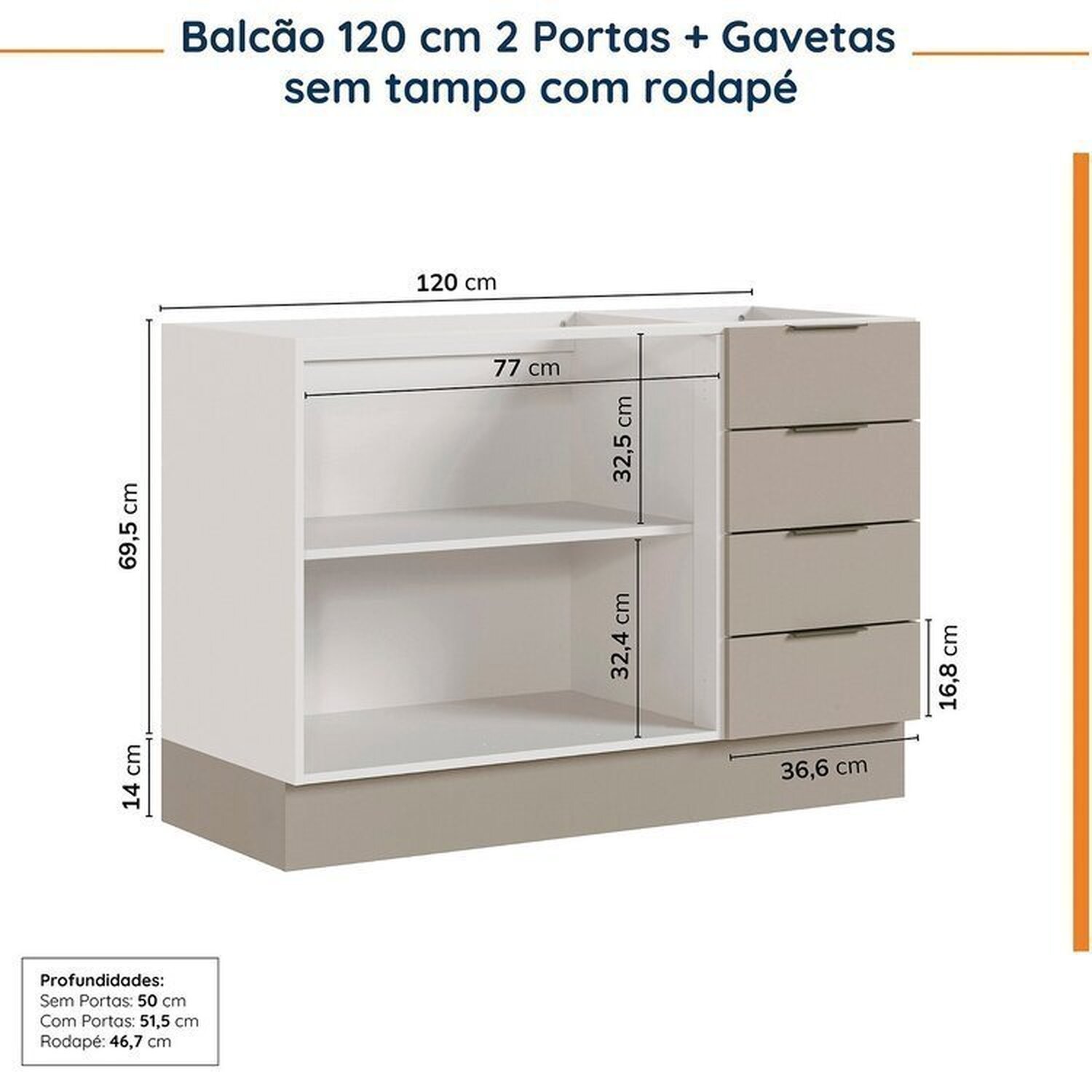 Cozinha Modulada 4 Peças sem Tampo com Rodapé 2 Aéreos e 2 Balcões Ipanema Cabecasa Madeiramadeira - 15