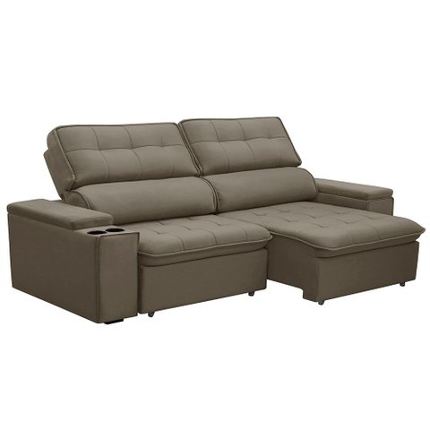 Sofá Retrátil e Reclinável 3 Lugares 210cm Zoho Porta Copos no Braço Veudo Castor G22 - Gran Belo