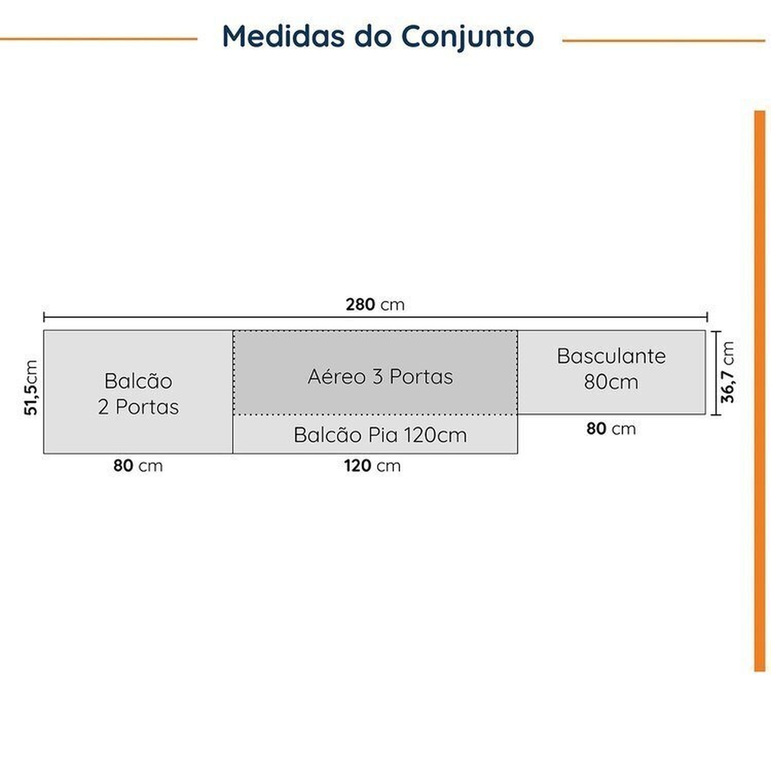 Cozinha Modulada 4 Peças sem Tampo com Rodapé 2 Aéreos e 2 Balcões Ipanema Cabecasa Madeiramadeira - 2