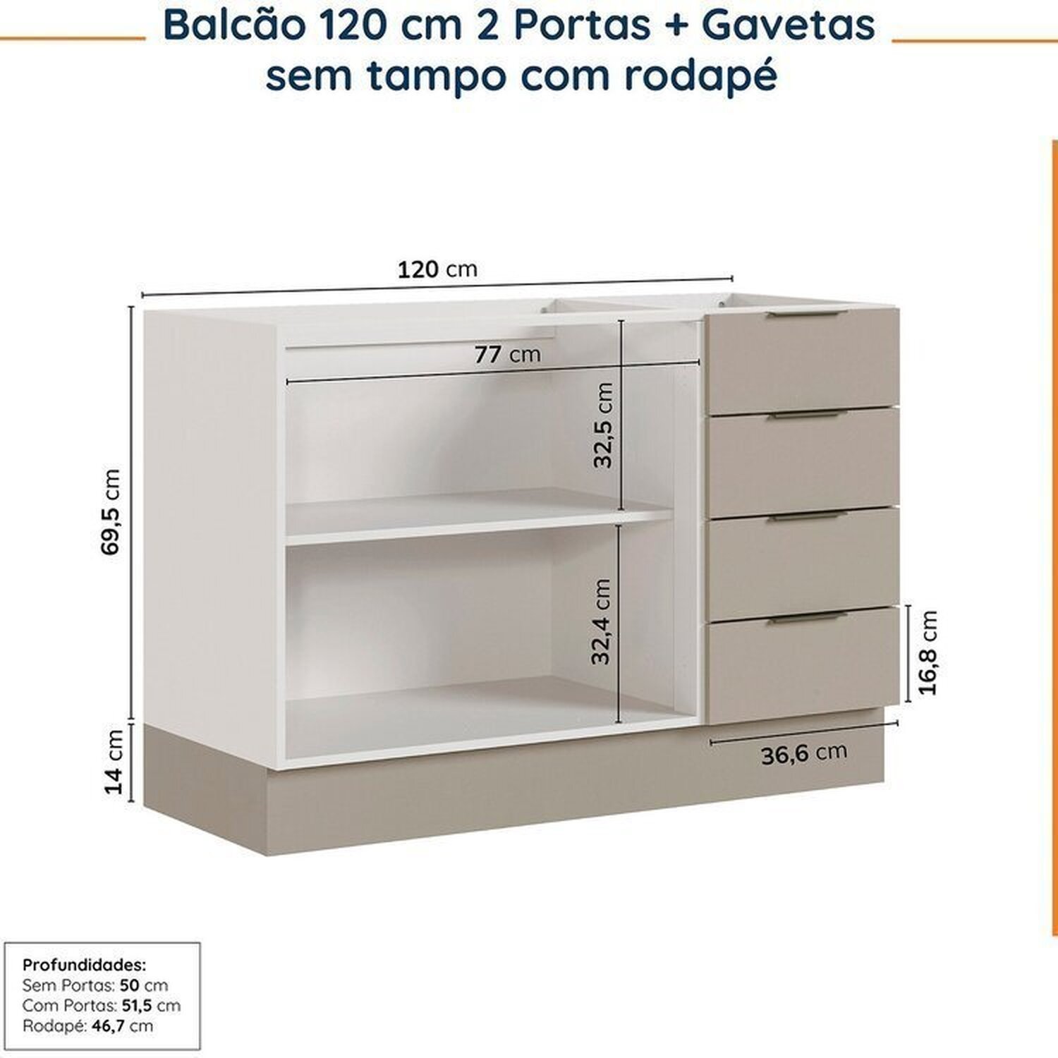 Cozinha Modulada 4 Peças sem Tampo com Rodapé 2 Aéreos e 2 Balcões Ipanema Cabecasa Madeiramadeira - 15