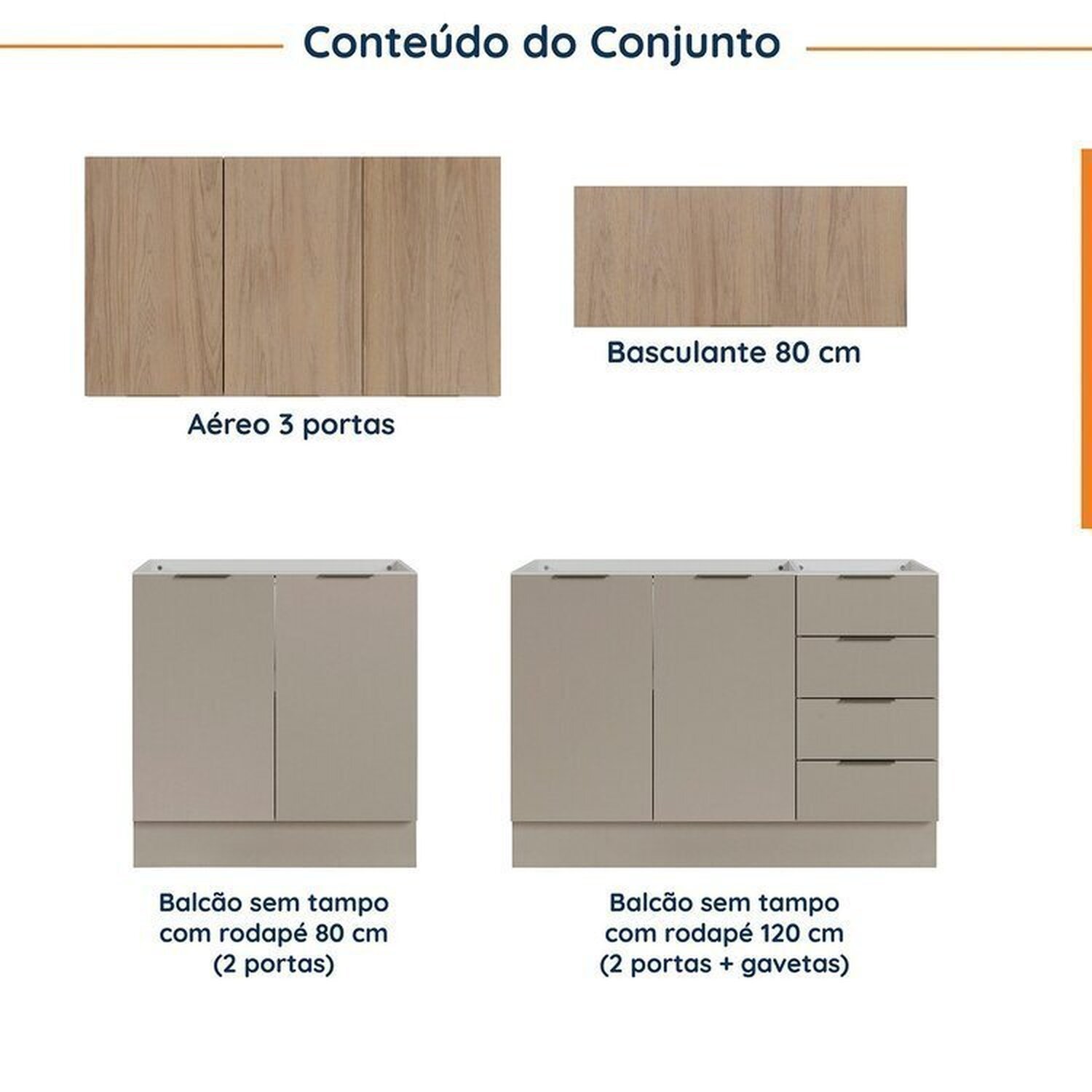 Cozinha Modulada 4 Peças sem Tampo com Rodapé 2 Aéreos e 2 Balcões Ipanema Cabecasa Madeiramadeira - 3