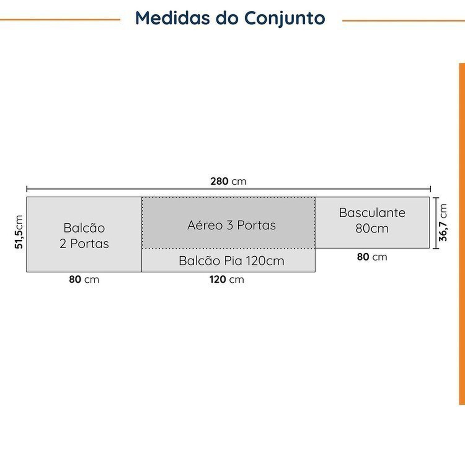 Cozinha Modulada 4 Peças sem Tampo com Rodapé 2 Aéreos e 2 Balcões Ipanema Cabecasa Madeiramadeira - 2