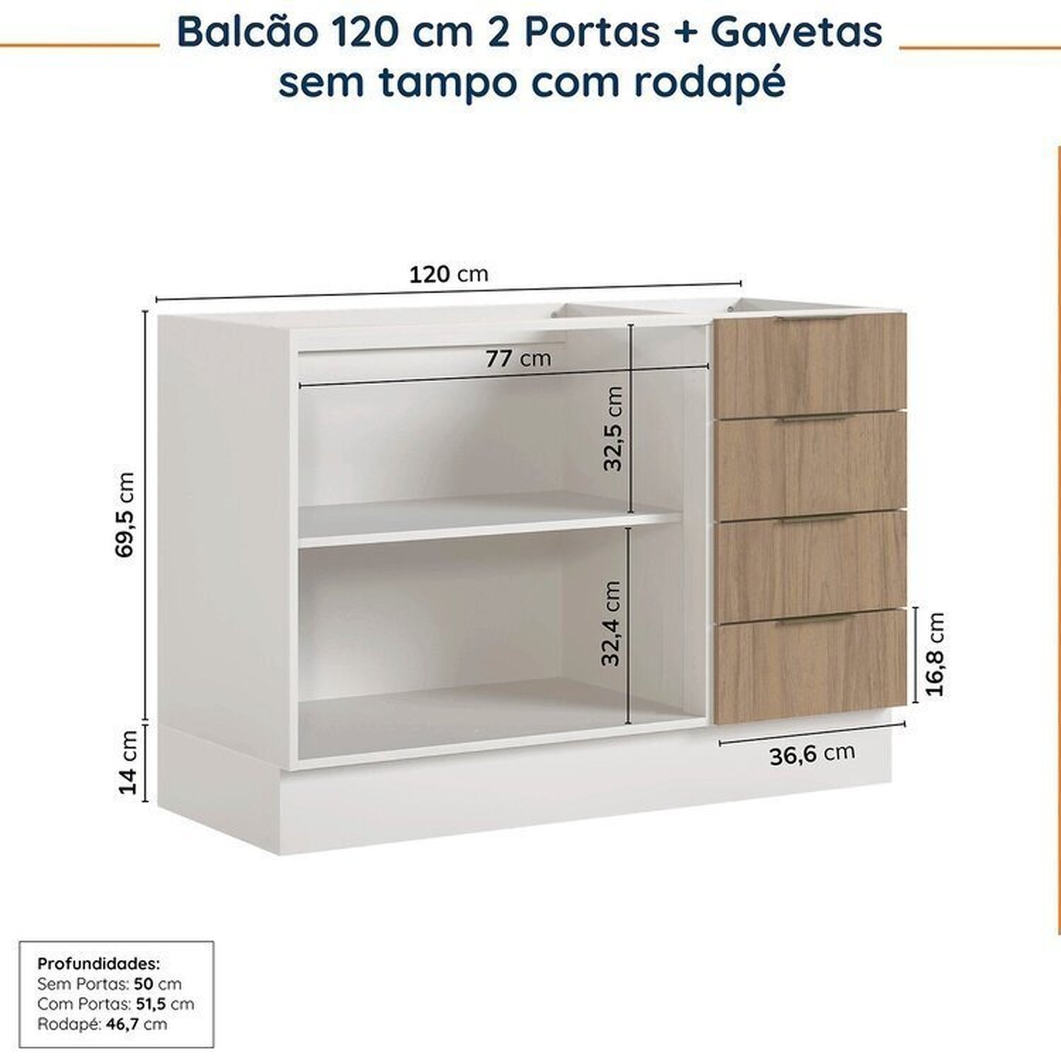 Cozinha Modulada 4 Peças sem Tampo com Rodapé 2 Aéreos e 2 Balcões Ipanema Cabecasa Madeiramadeira - 15