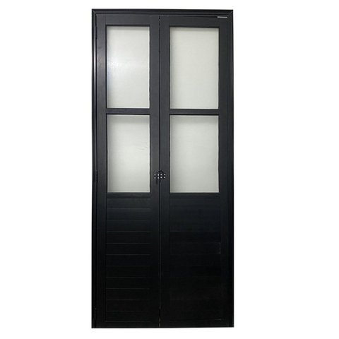 Porta Camarão Lambril com Vidro Linha Veneza 210x90 Abertura Esquerda Preto Esquadrias Bergamo