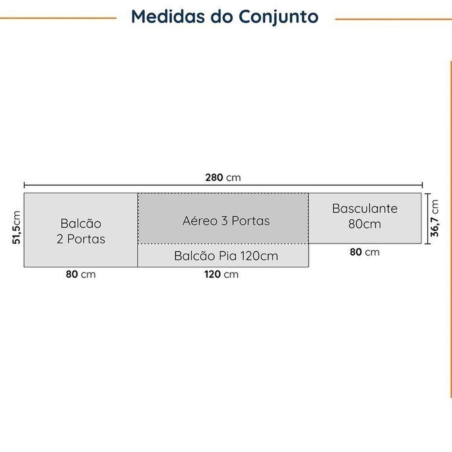 Cozinha Modulada 4 Peças sem Tampo com Rodapé 2 Aéreos e 2 Balcões Ipanema Cabecasa Madeiramadeira - 2