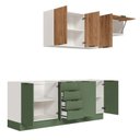 Ver mais imagens de Cozinha Modulada 4 Peças sem Tampo com Rodapé 2 Aéreos e 2 Balcões Ipanema CabeCasa MadeiraOriginals Marrom/Verde Folha/Acácia