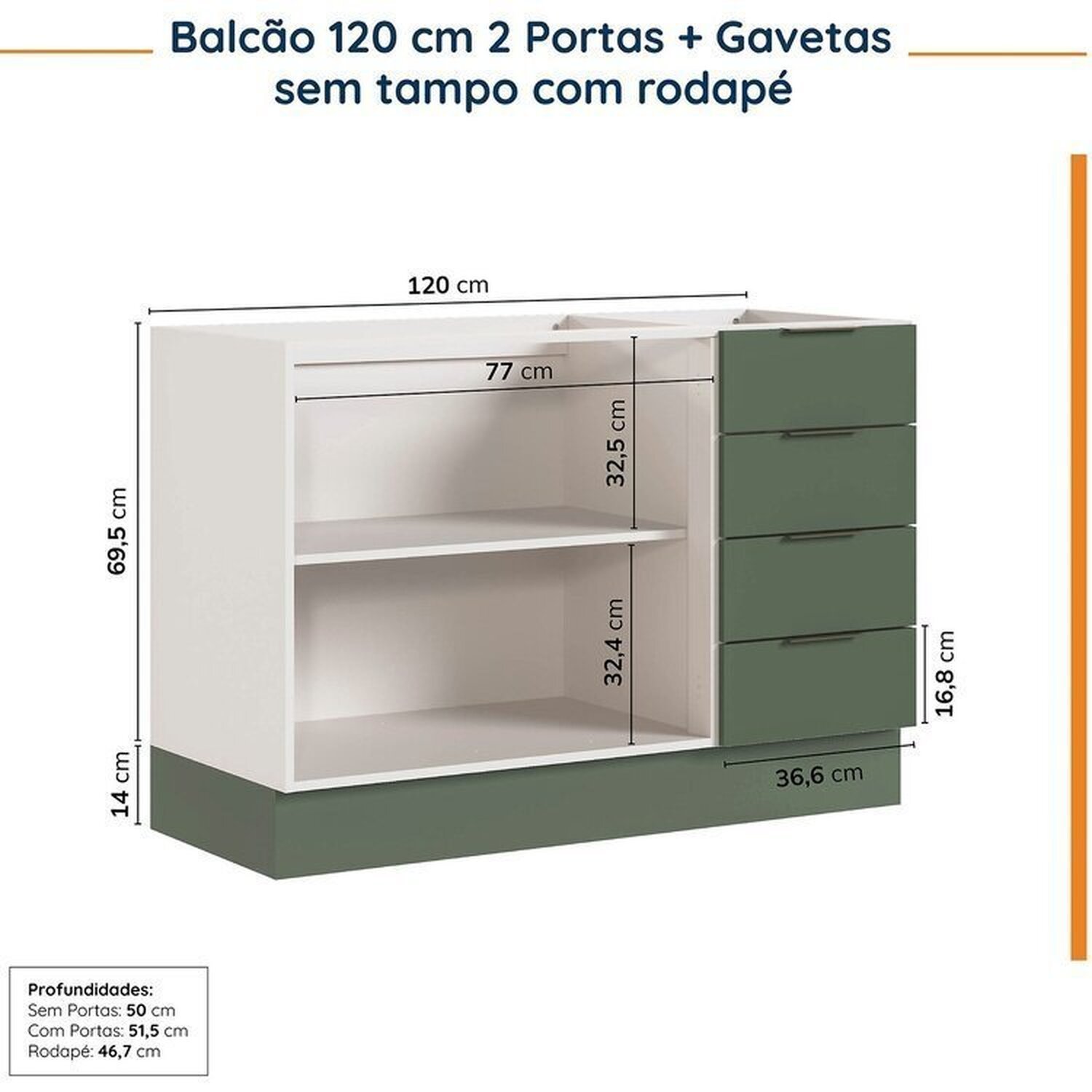 Cozinha Modulada 4 Peças sem Tampo com Rodapé 2 Aéreos e 2 Balcões Ipanema Cabecasa Madeiramadeira - 15