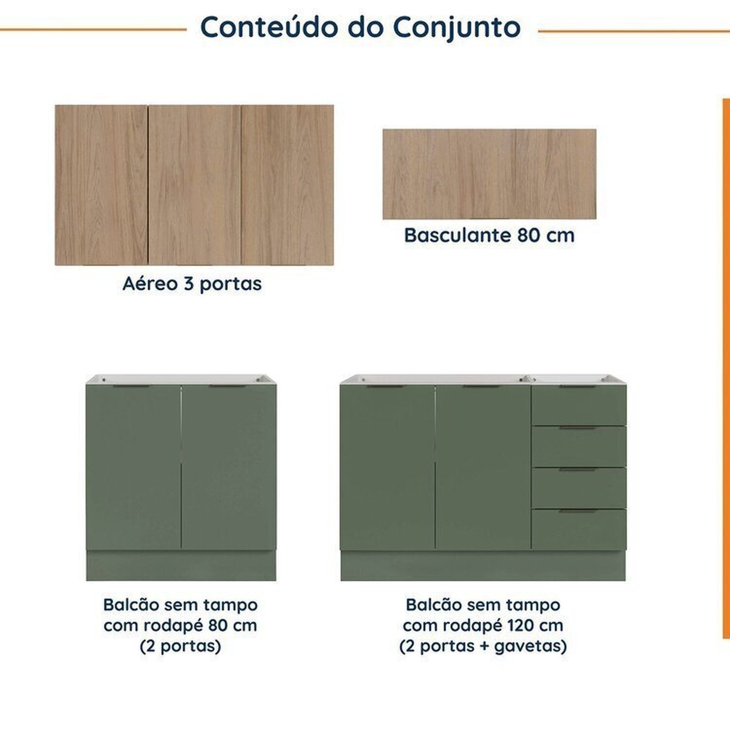 Cozinha Modulada 4 Peças sem Tampo com Rodapé 2 Aéreos e 2 Balcões Ipanema Cabecasa Madeiramadeira - 3