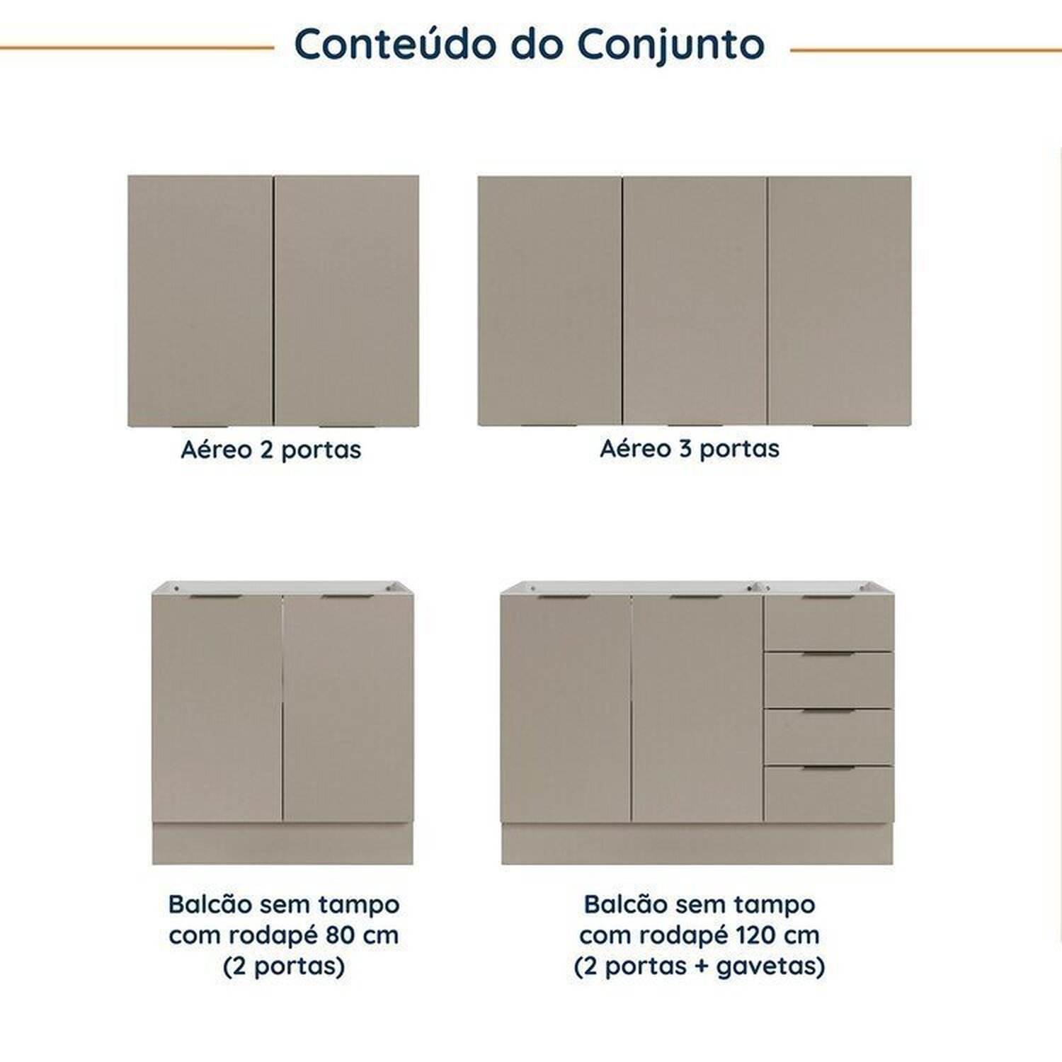 Cozinha Modulada 4 Peças sem Tampo com Rodapé 2 Aéreos e 2 Balcões Ipanema Cabecasa Madeiramadeira - 5