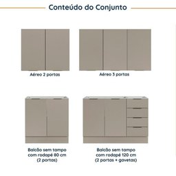 Cozinha Modulada 4 Peças sem Tampo com Rodapé 2 Aéreos e 2 Balcões Ipanema CabeCasa MadeiraMadeira - 5