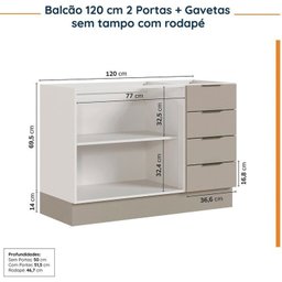 Cozinha Modulada 4 Peças sem Tampo com Rodapé 2 Aéreos e 2 Balcões Ipanema CabeCasa MadeiraMadeira - 17