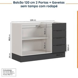 Cozinha Modulada 4 Peças sem Tampo com Rodapé 2 Aéreos e 2 Balcões Ipanema Cabecasa Madeiramadeira - 17