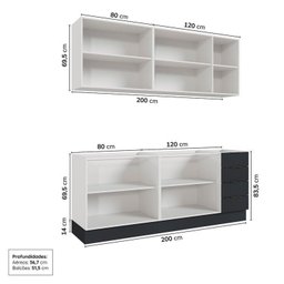 Cozinha Modulada 4 Peças sem Tampo com Rodapé 2 Aéreos e 2 Balcões Ipanema Cabecasa Madeiramadeira - 6