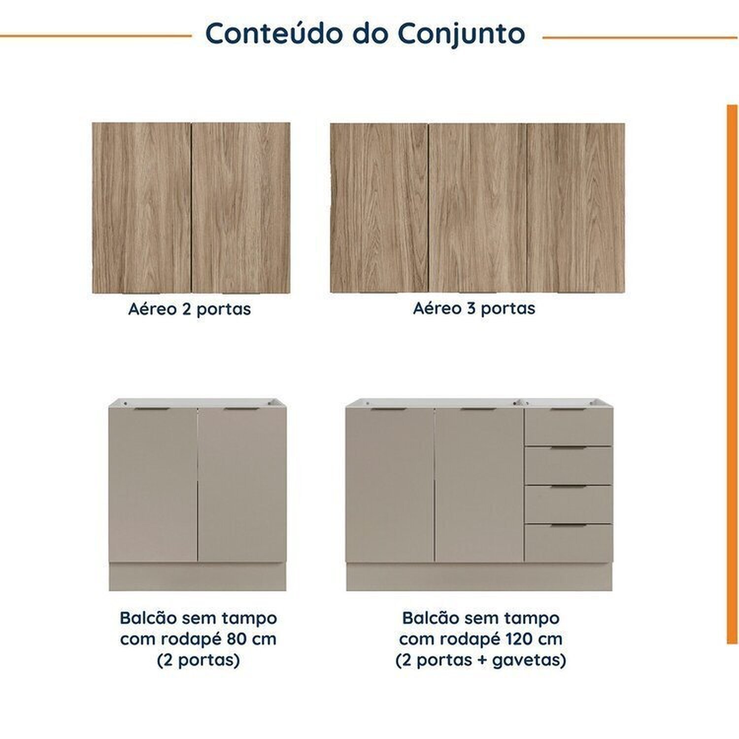 Cozinha Modulada 4 Peças sem Tampo com Rodapé 2 Aéreos e 2 Balcões Ipanema Cabecasa Madeiramadeira - 5