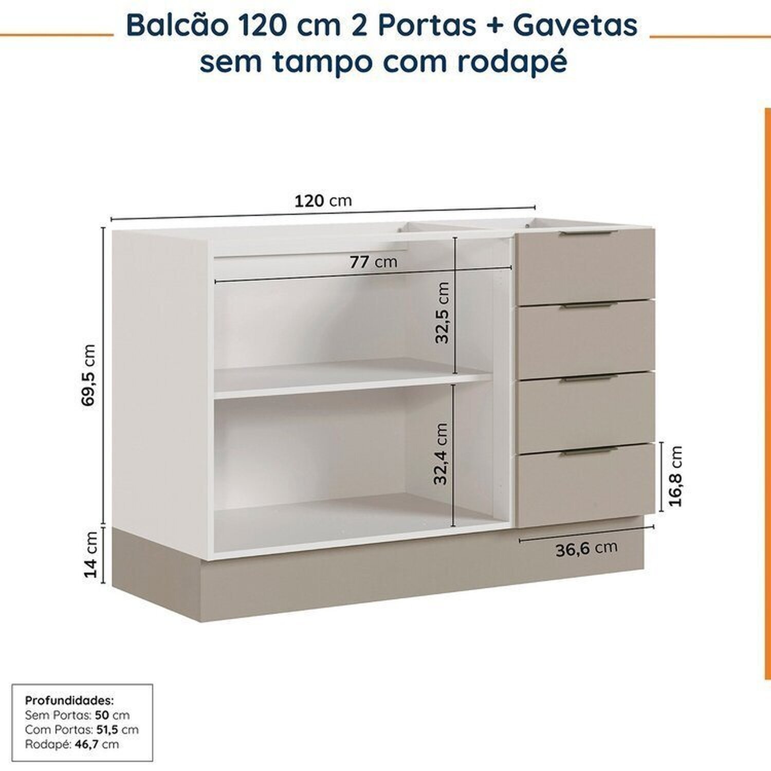 Cozinha Modulada 4 Peças sem Tampo com Rodapé 2 Aéreos e 2 Balcões Ipanema Cabecasa Madeiramadeira - 17