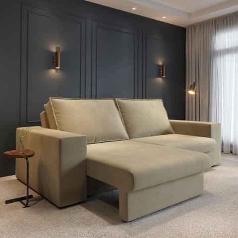 Sofá Capri 3 Lugares Retrátil 200cm Suede Bege Cia Lar Móveis