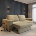 Ver imagem 1 de Sofá Capri 3 Lugares Retrátil 200cm Suede Bege Cia Lar Móveis