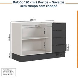 Cozinha Modulada 4 Peças sem Tampo com Rodapé 2 Aéreos e 2 Balcões Ipanema Cabecasa Madeiramadeira - 17