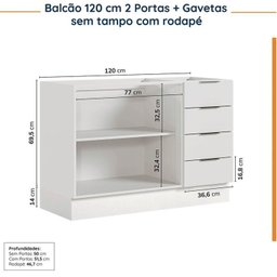 Cozinha Modulada 4 Peças sem Tampo com Rodapé 2 Aéreos e 2 Balcões Ipanema Cabecasa Madeiramadeira - 17