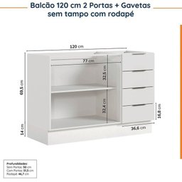 Cozinha Modulada 4 Peças sem Tampo com Rodapé 2 Aéreos e 2 Balcões Ipanema Cabecasa Madeiramadeira - 17