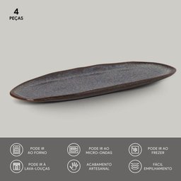 CONJUNTO C/ 4 TRAVESSAS OVAL RASA GRANDE ORGÂNICO TITANIUM 36x13 cm - 3