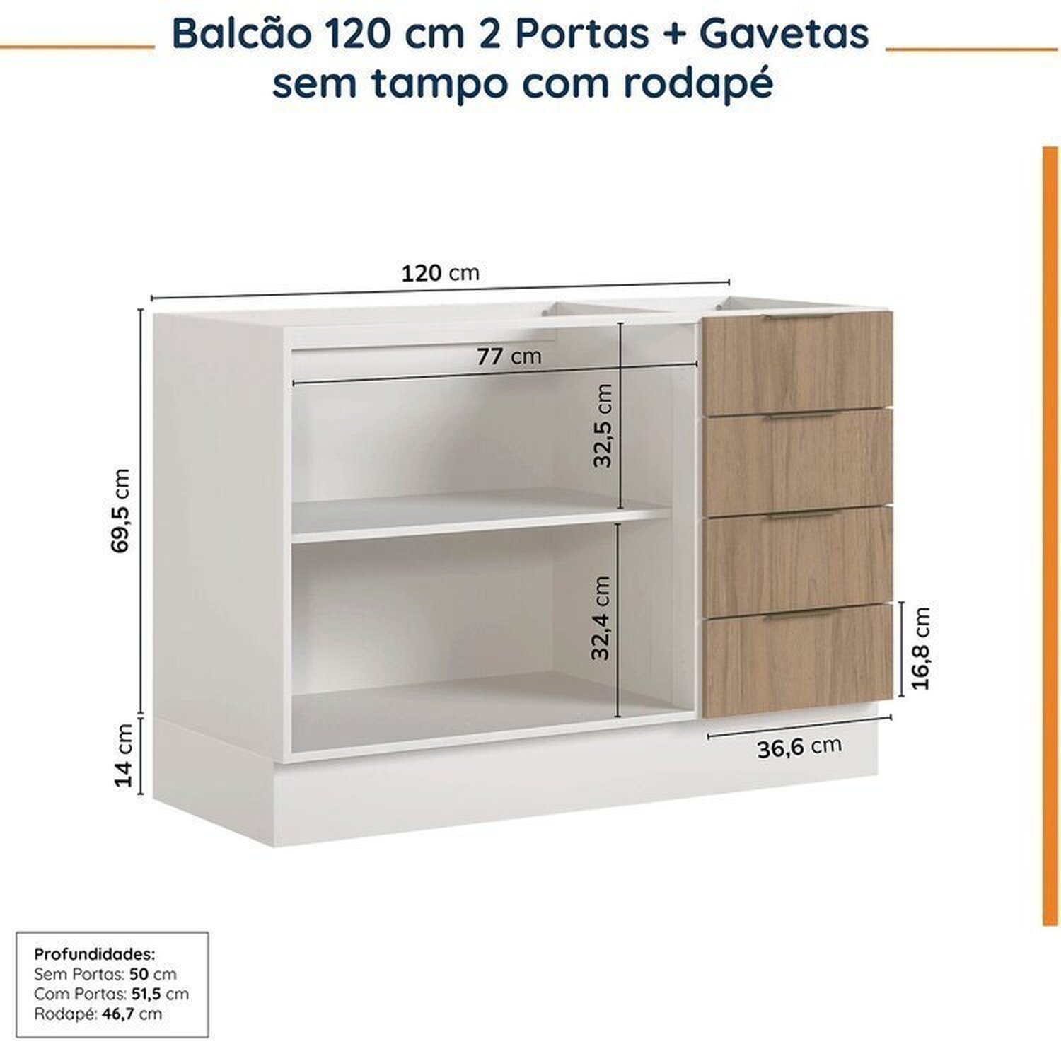 Cozinha Modulada 4 Peças sem Tampo com Rodapé 2 Aéreos e 2 Balcões Ipanema Cabecasa Madeiramadeira - 17