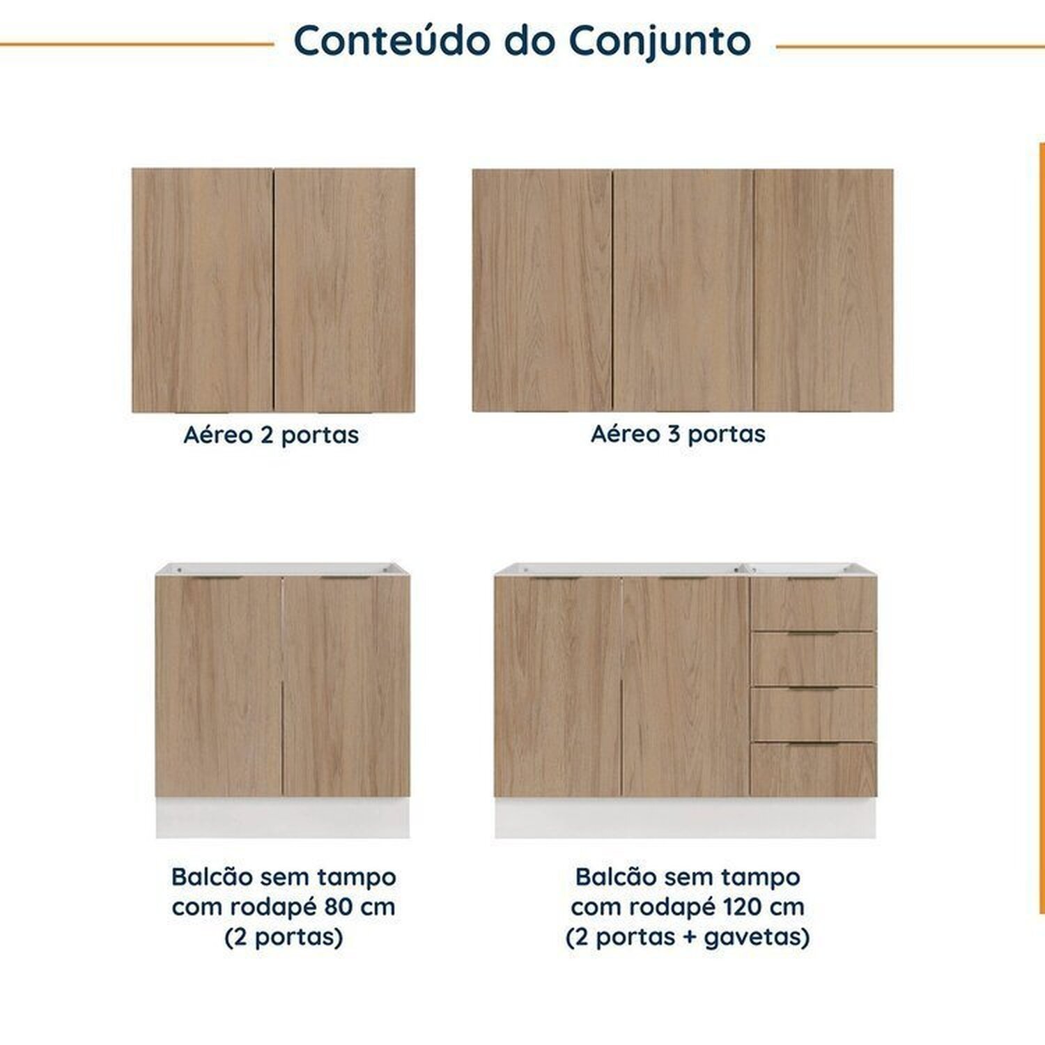 Cozinha Modulada 4 Peças sem Tampo com Rodapé 2 Aéreos e 2 Balcões Ipanema Cabecasa Madeiramadeira - 5