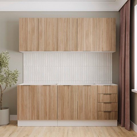 Cozinha Modulada 4 Peças sem Tampo com Rodapé 2 Aéreos 2 Balcões Ipanema CabeCasa MadeiraOriginals Madeiramadeira Marrom/Acácia