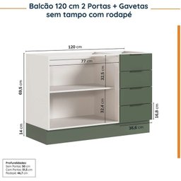 Cozinha Modulada 4 Peças sem Tampo com Rodapé 2 Aéreos e 2 Balcões Ipanema Cabecasa Madeiramadeira - 17
