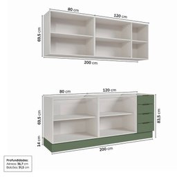 Cozinha Modulada 4 Peças sem Tampo com Rodapé 2 Aéreos e 2 Balcões Ipanema Cabecasa Madeiramadeira - 6