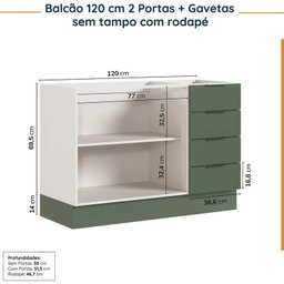 Cozinha Modulada 4 Peças sem Tampo com Rodapé 2 Aéreos e 2 Balcões Ipanema Cabecasa Madeiramadeira - 17