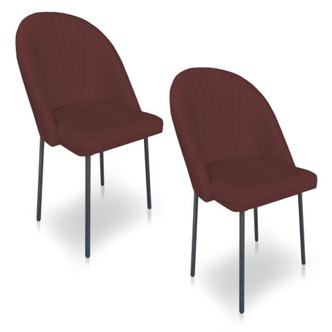 Kit 2 Cadeiras Poltrona de Jantar Ariel Suede Pés de Ferro Preto - Pallazio