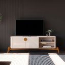 Ver imagem 1 de Rack para TV até 60 Polegadas Retrô Pés em Madeira Maciça 100% MDF 154cm Buriti Bege