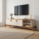 Ver imagem 1 de Rack para TV até 75 Polegadas Retrô com Pés em Madeira Maciça 100% MDF 195cm Buriti Bege