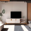 Ver imagem 1 de Rack para TV até 75 Polegadas Pés em Madeira Maciça Estilo Retrô 100% MDF 195cm Buriti Bege